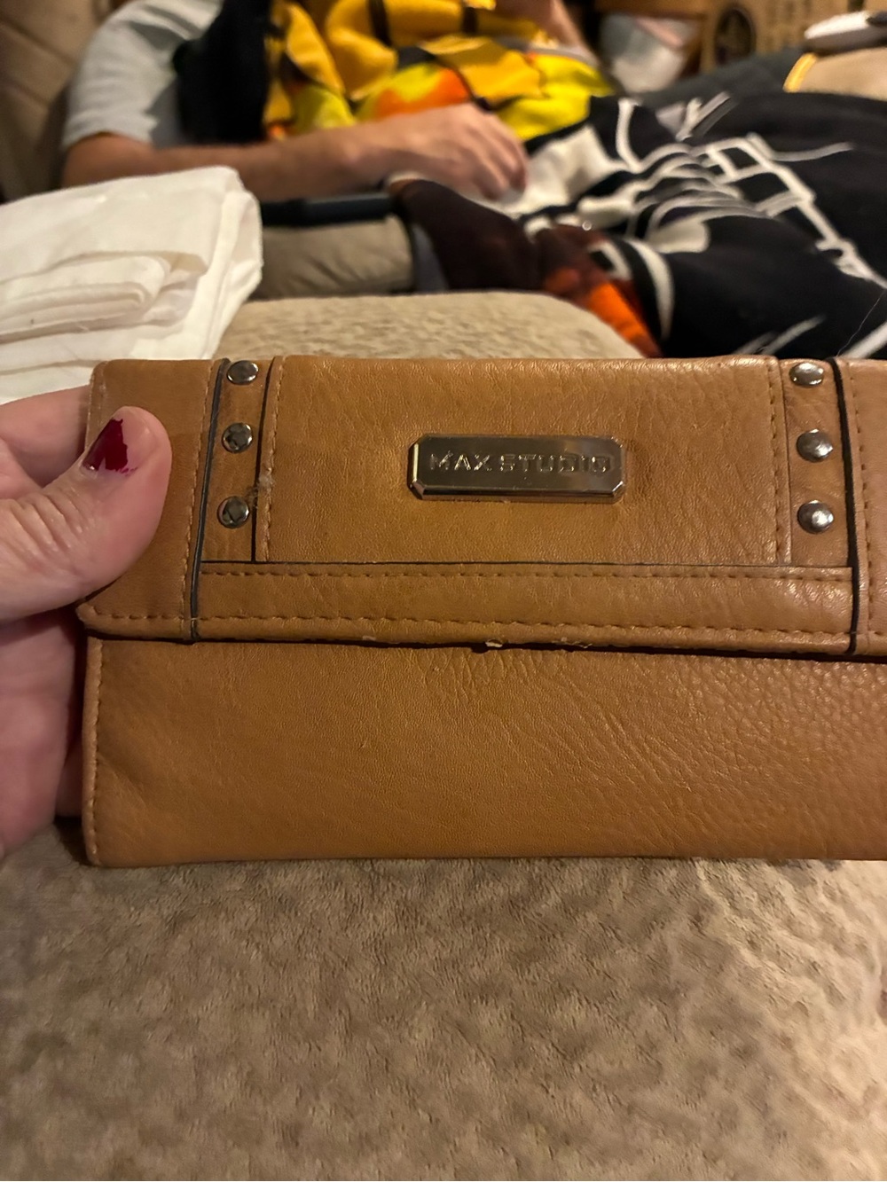 Max Studio Cognac Leather Wallet with Metal Plaque
